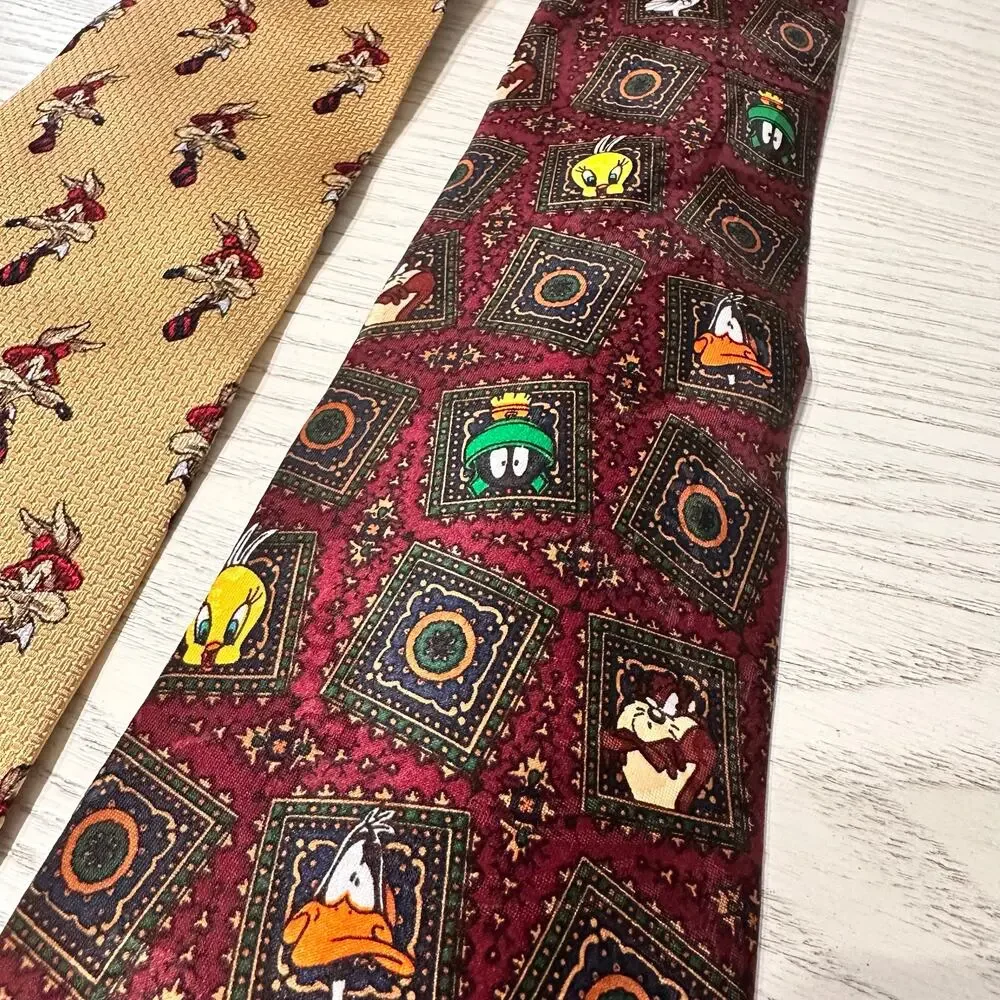 Looney Tunes Neck Tie Marvin Martian Tasmanian Vintage Silk Lot of 2